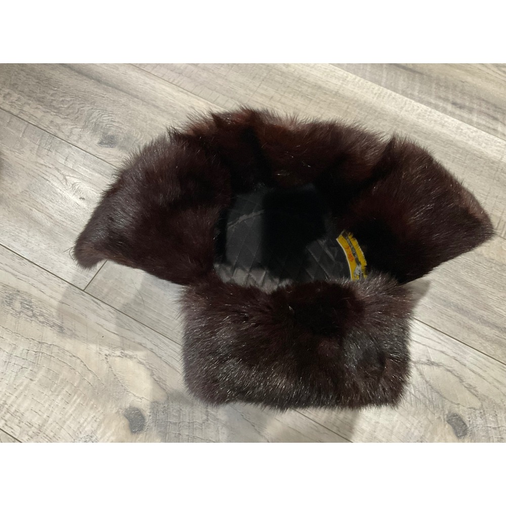 Vintage Ushanka Trapper Fur‎ hat with Ear Flaps Brown Black 59cm - Picture 7 of 12
